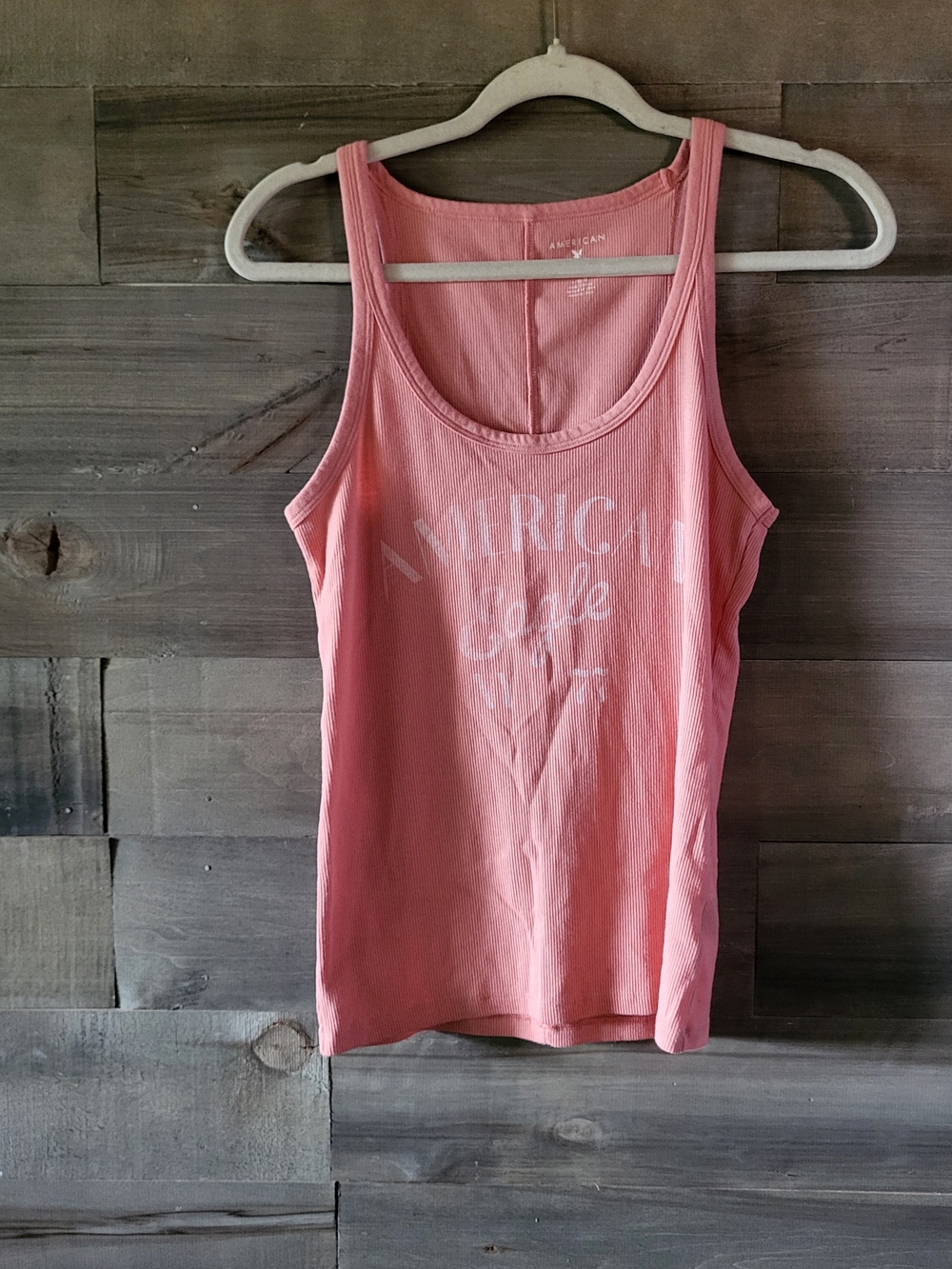 American Eagle Outfitters Coral Pink Ribbed Graphic Tank Size L
